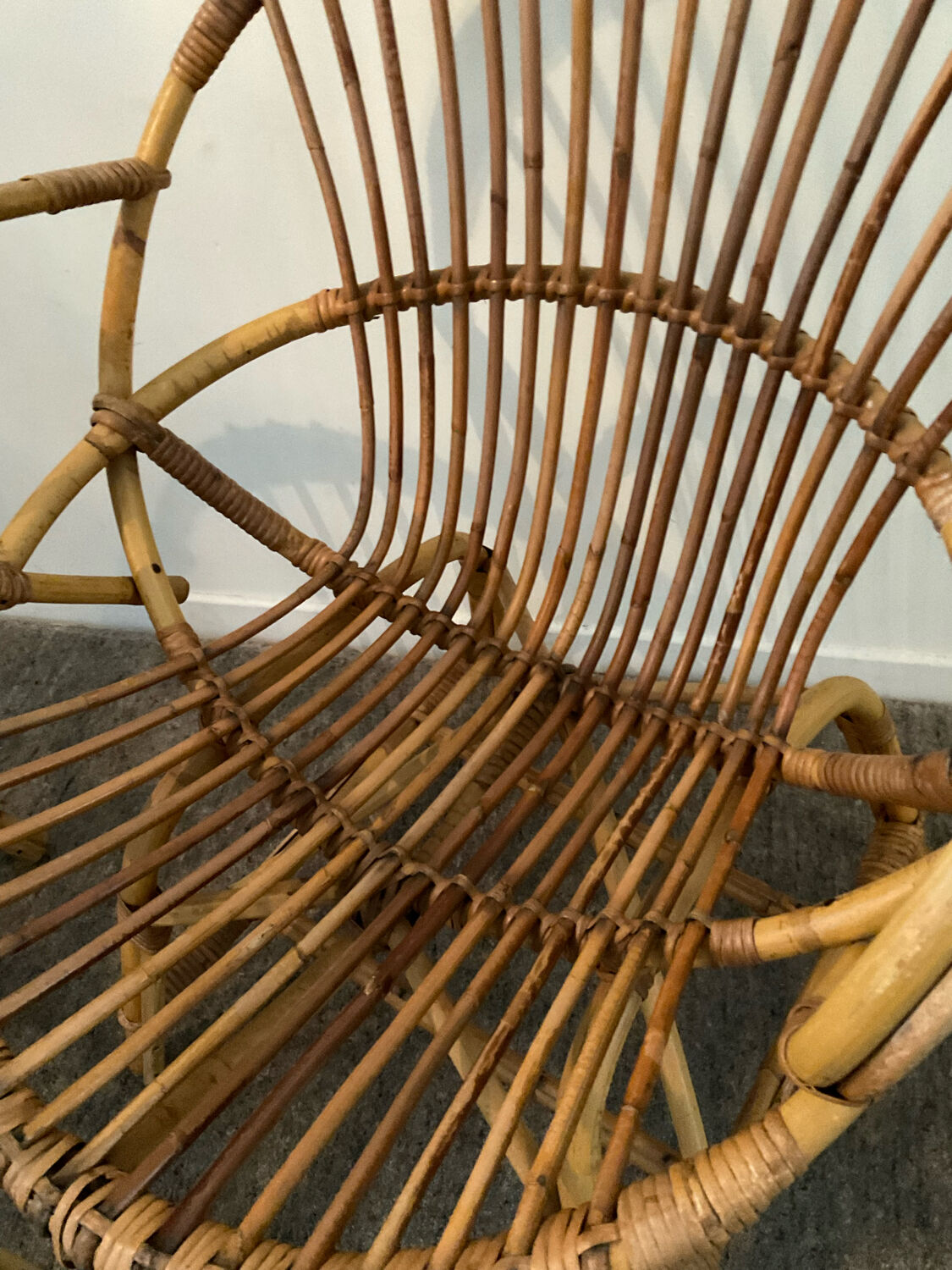 Pair of rattan shell armchairs 60s