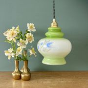 Vintage suspension globe in white and green opaline.