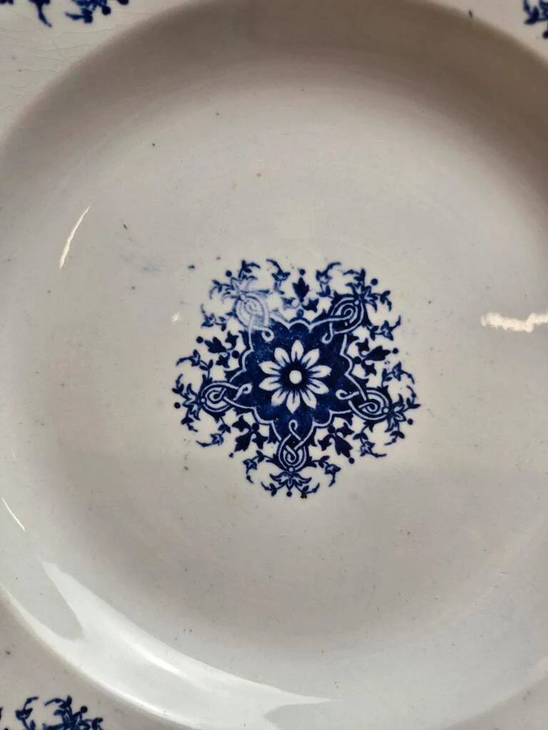Semi-deep plate Terre de Fer Clairefontaine LG Normandy 19th century blue decoration