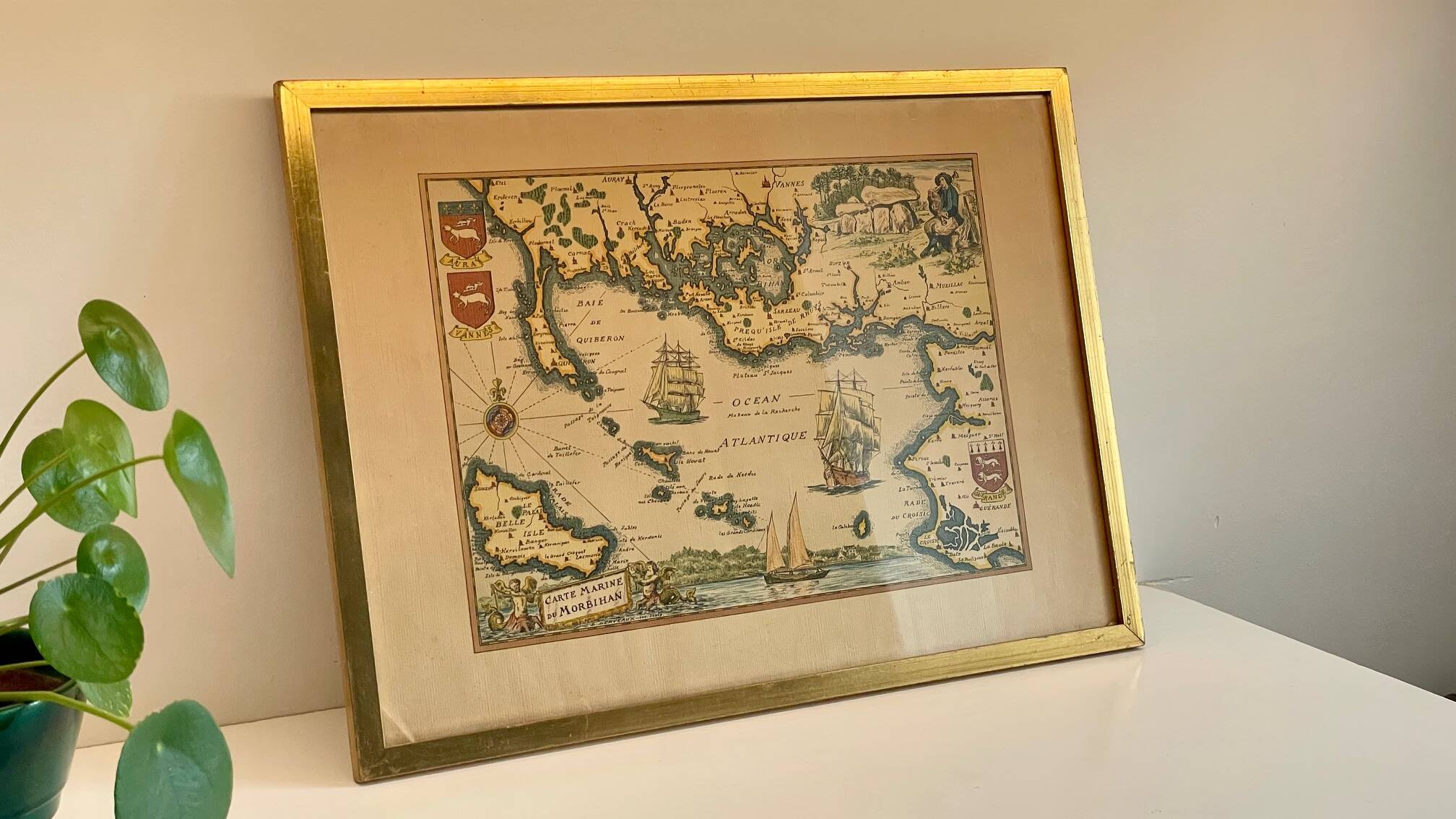 Vintage Atlantic Ocean Marine Map Gold Leaf Frame