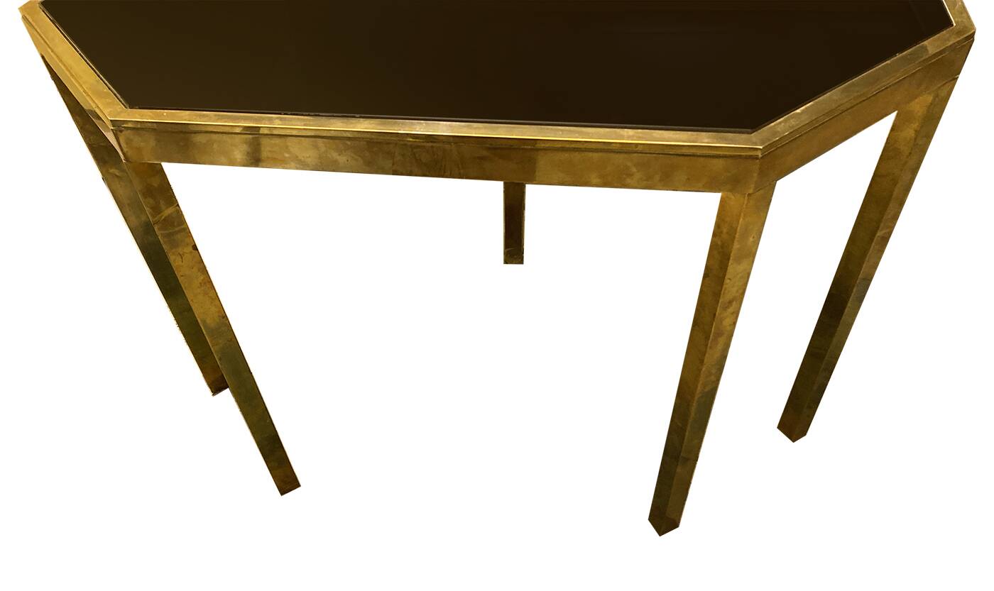 Coffee table in solid brass and black opaline. 1970