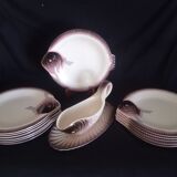 Fish service for 12 people in Longwy ceramic, Copenhagen model, 1960s