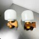 Pair of Nordic pine wood & opaline wall lights – Denmark 1970s