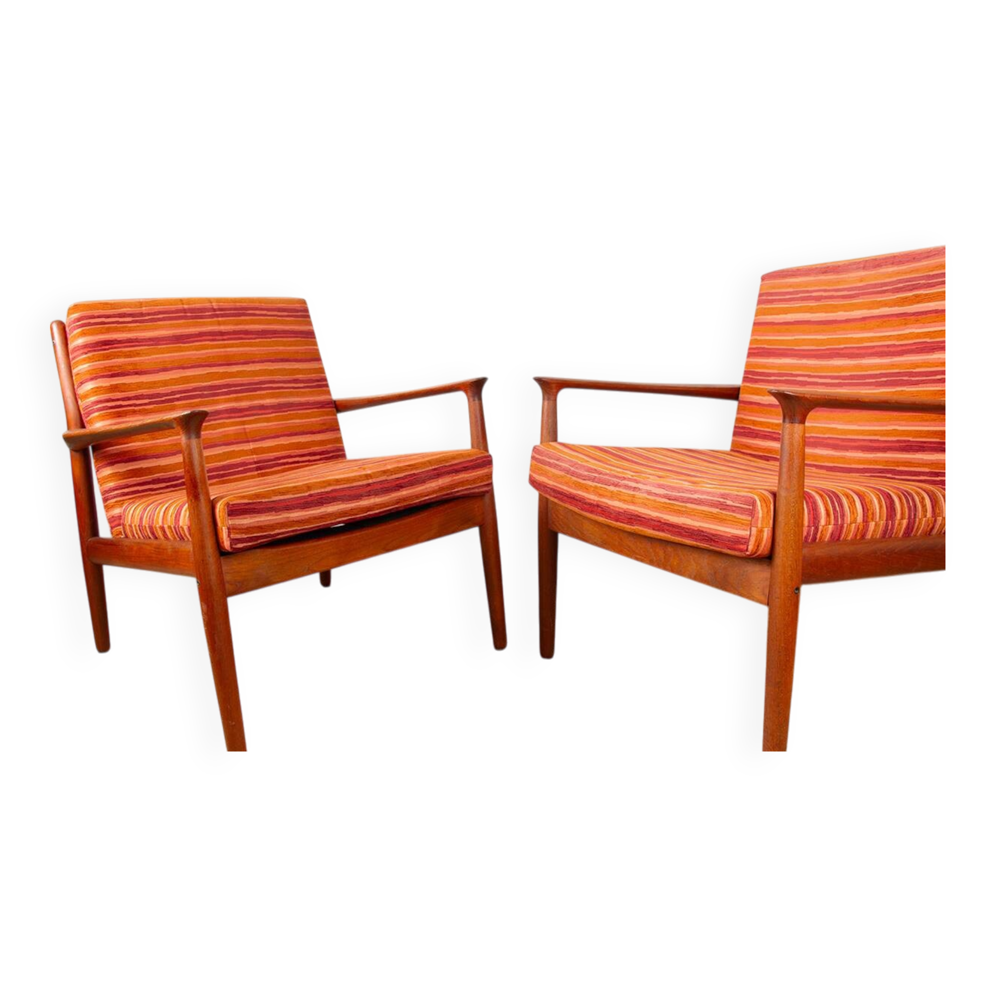 Pair of Danish armchairs in solid teak and fabric, Svend Aage Eriksen 1960.