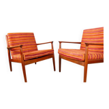 Pair of Danish armchairs in solid teak and fabric, Svend Aage Eriksen 1960.