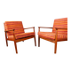 Pair of Danish armchairs in solid teak and fabric, Svend Aage Eriksen 1960.