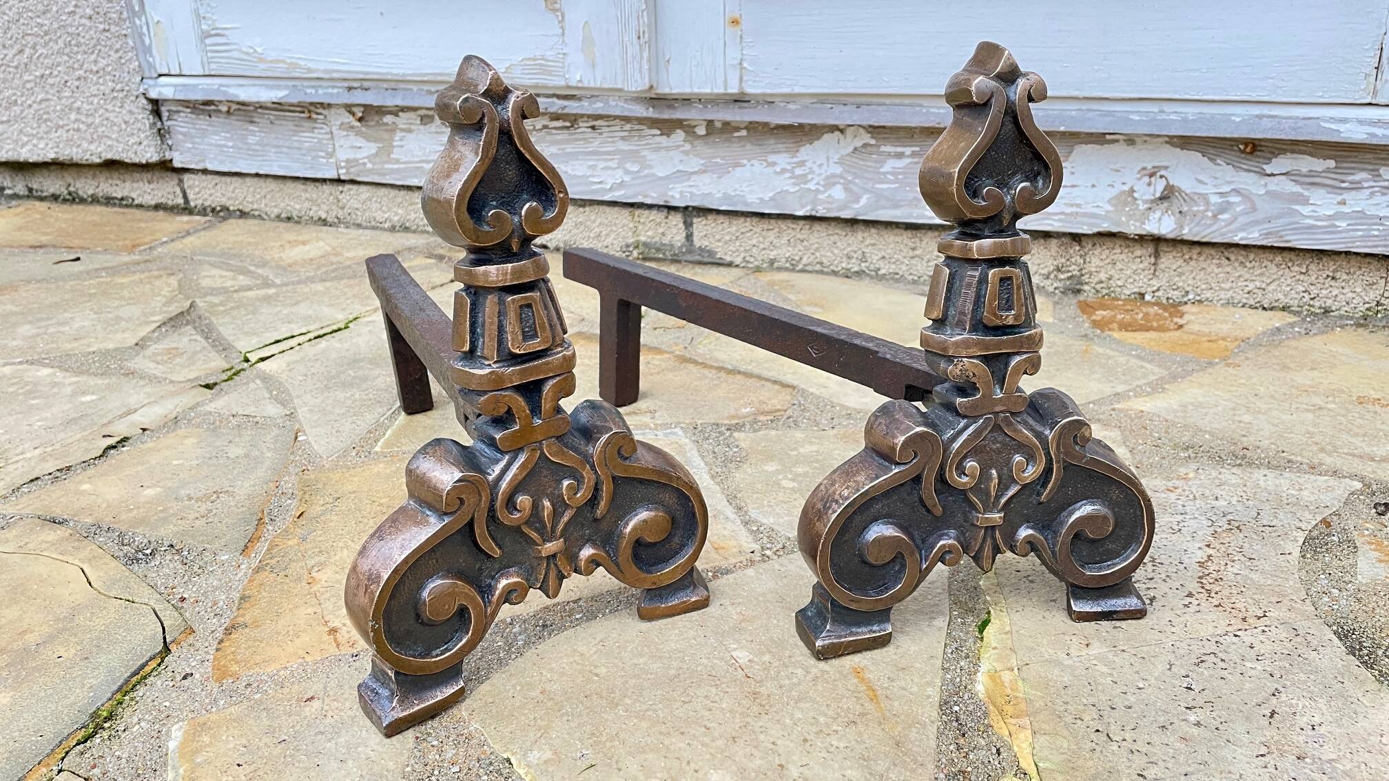 Paire de CHENETS Laiton Massif VINTAGE