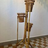 50s rattan plant stand floor lamp