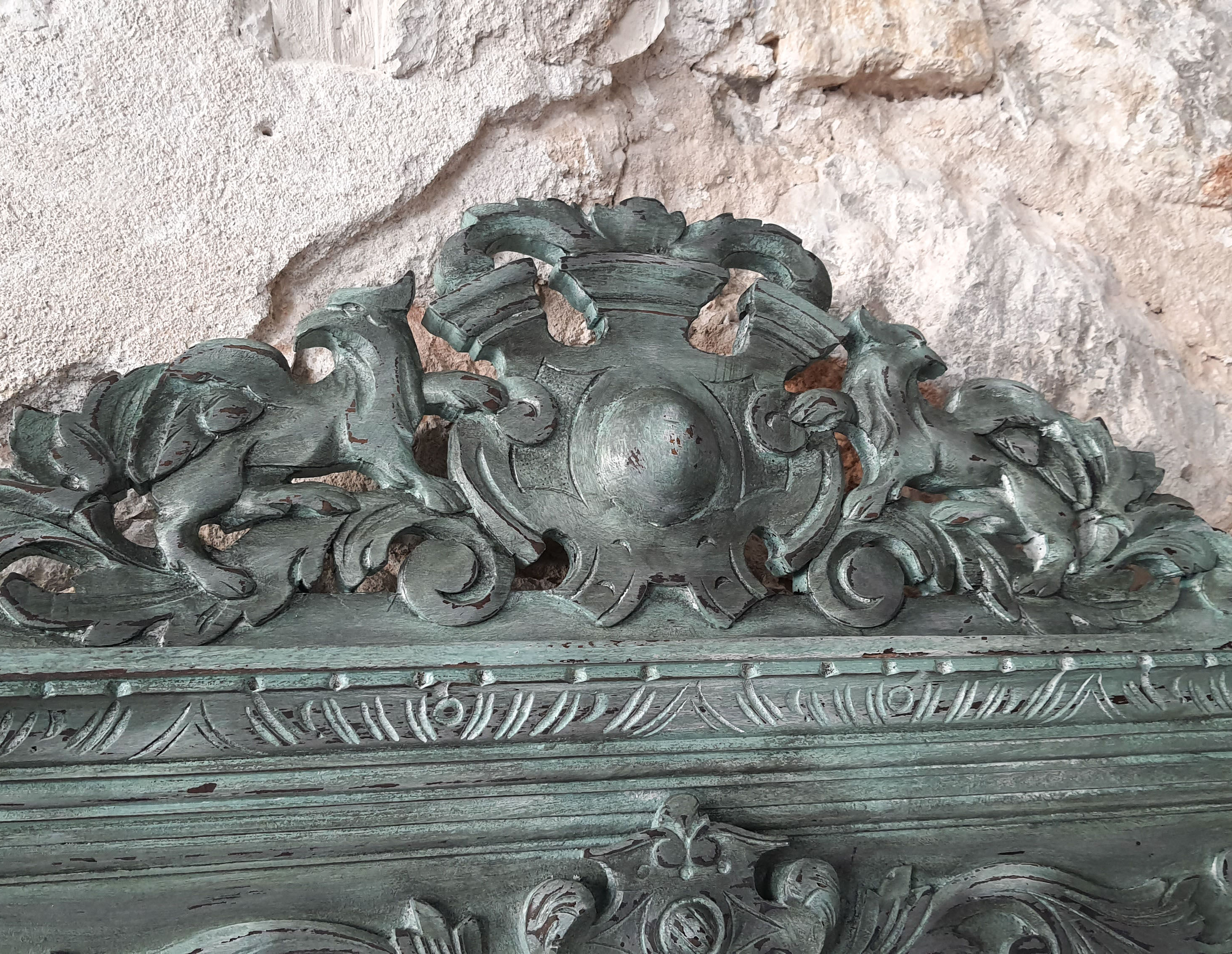 Miroir Louis XIII Shabby Chic patiné 166cm