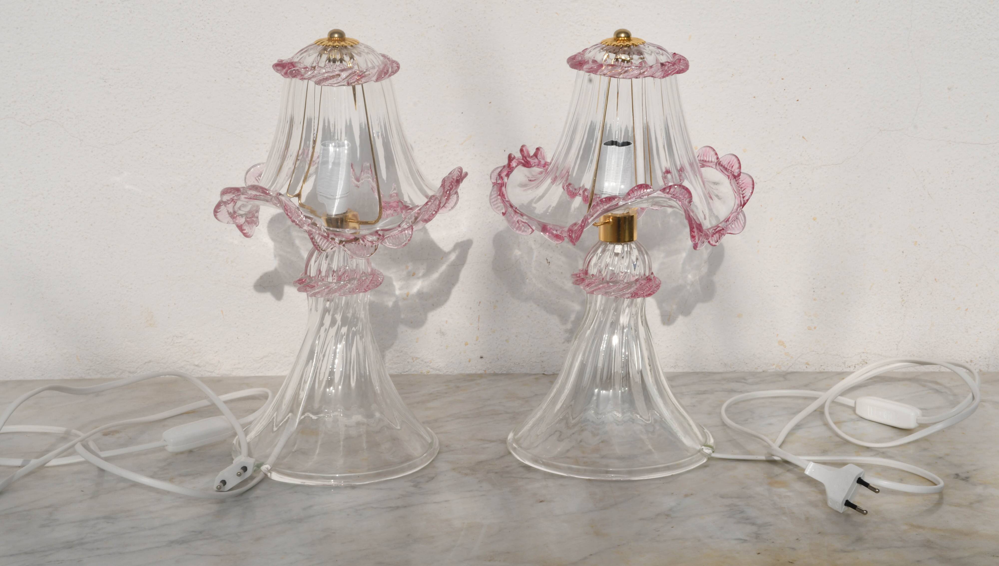 Set of 2 of Pink table lamps in Murano glass