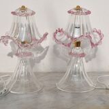 Set of 2 of Pink table lamps in Murano glass