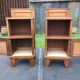 Vintage bedside tables with solid oak compass legs (pair)