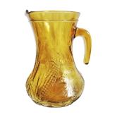 Pichet vintage en verre jaune ambré gravé