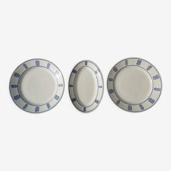 2 assiettes plates et 1 ravier Lunéville