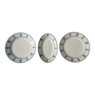 2 assiettes plates et 1 ravier Lunéville