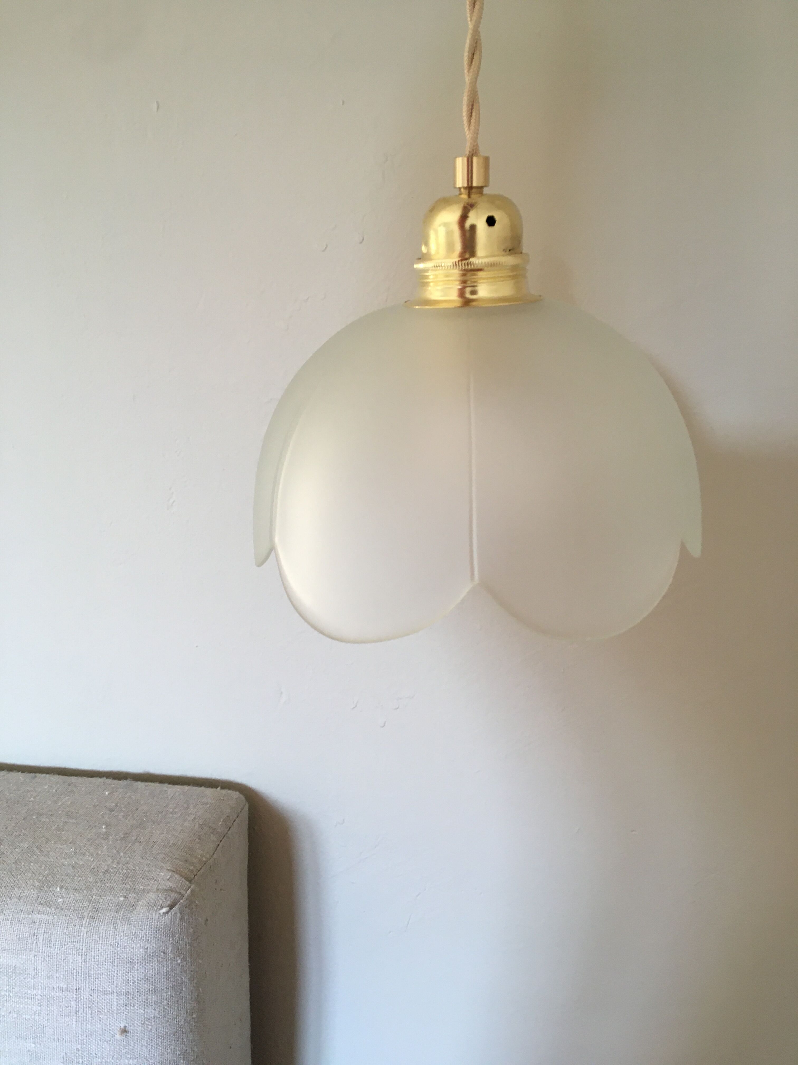 Pair of vintage flower pendants in frosted glass