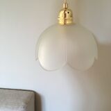 Pair of vintage flower pendants in frosted glass