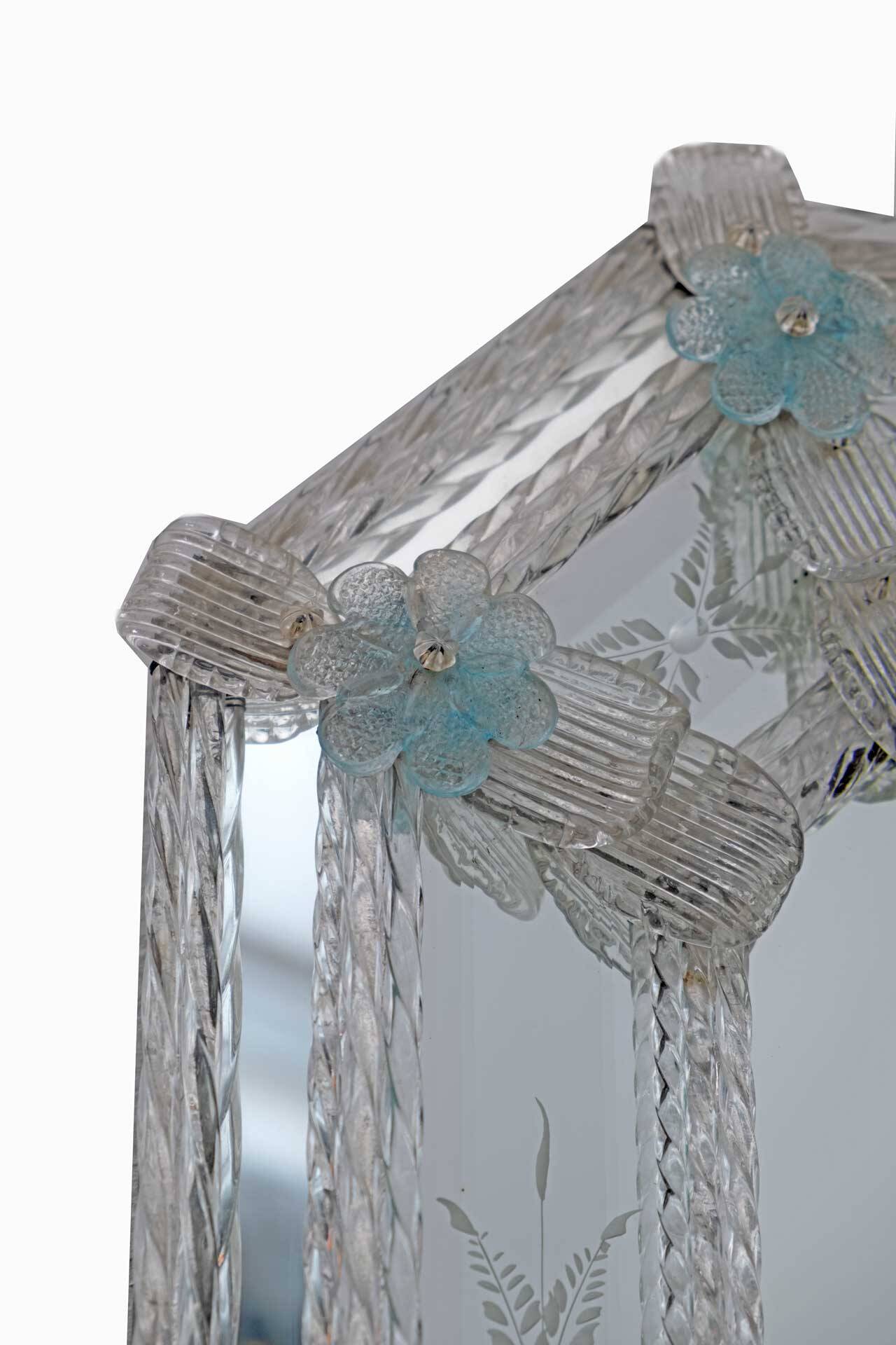 Miroir octogonal en verre de Murano vénitien du XXe siècle, décoré de fleurs