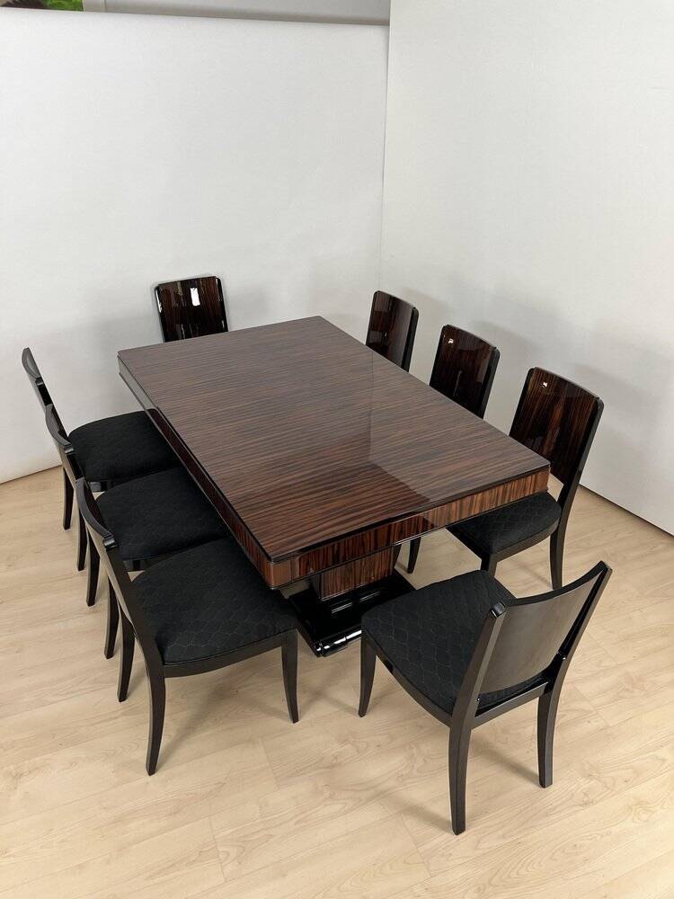 French Art Deco Expandable Dining Room Set, 1930, Set of 9