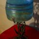 superb thick wrought iron Art Nouveau lamp, Kralik Loetz glass paste,