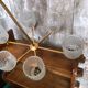 Old Chandelier 6 Lights Golden Metal + Molded Glass Reflector