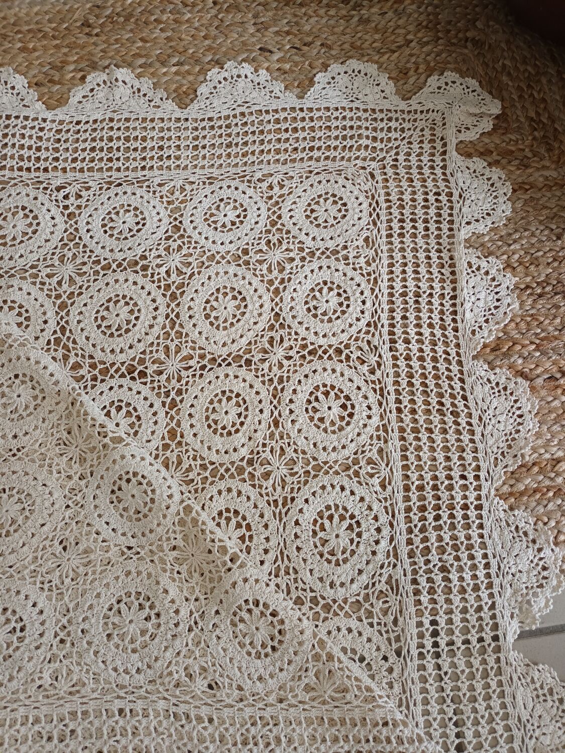 Vintage beige crochet bedspread