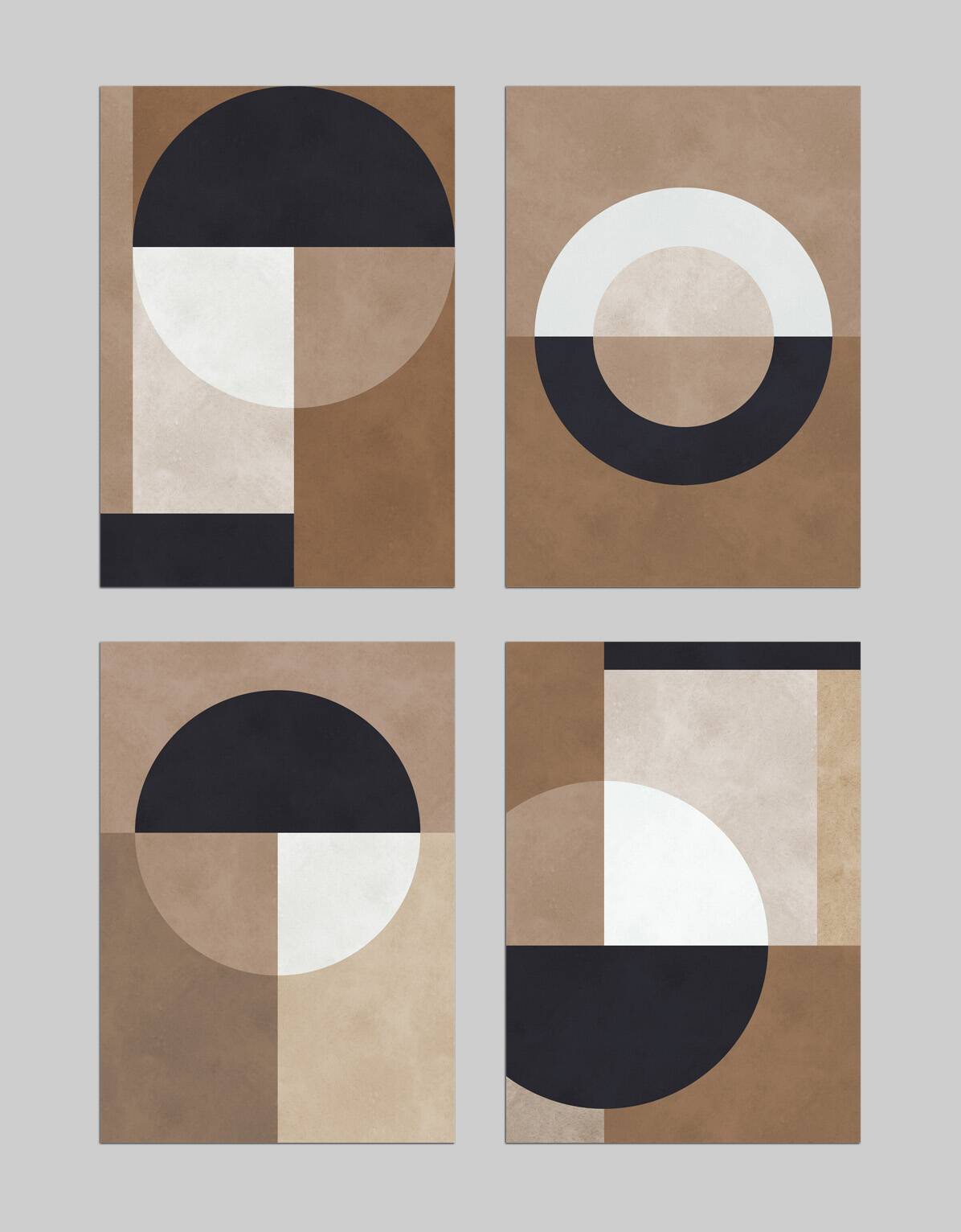 4 geometric art prints in brown tones.