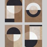 4 geometric art prints in brown tones.