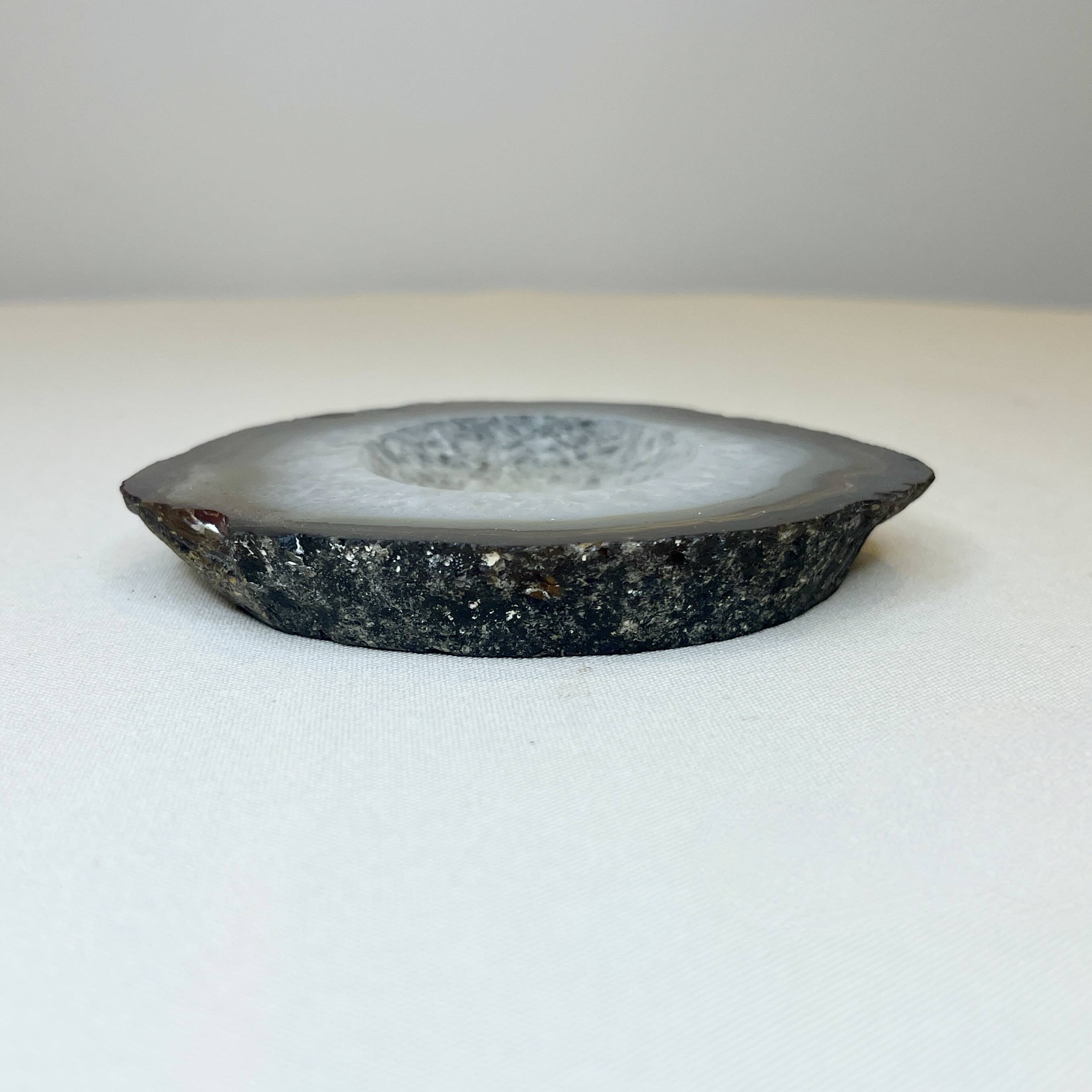 Vintage brown crystal agate slice tray agate ashtray 1960
