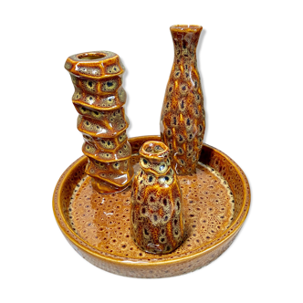 Set of 3 sandstone vases on their tray