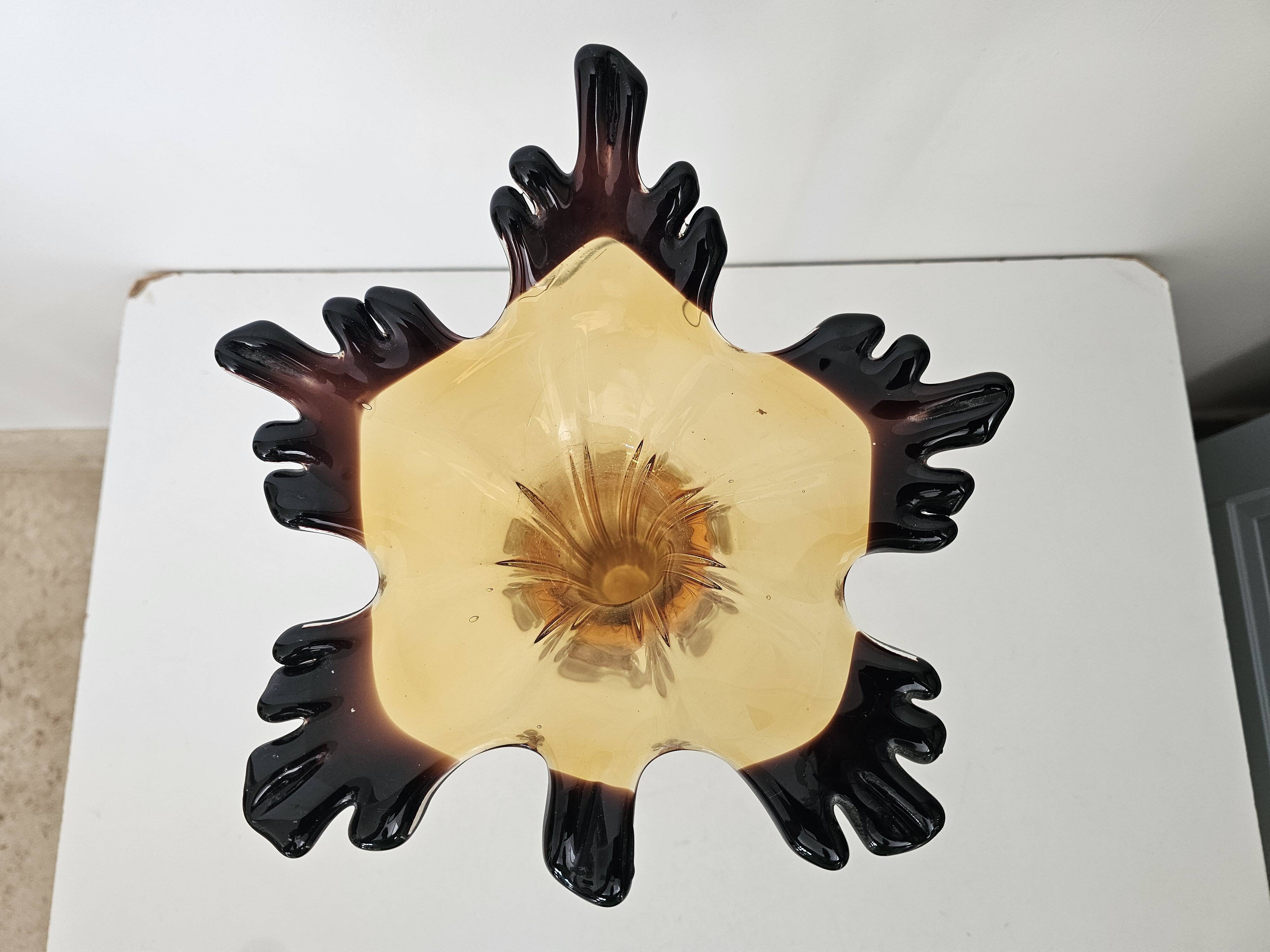 Large vintage amber glass art vase - Height 32cm