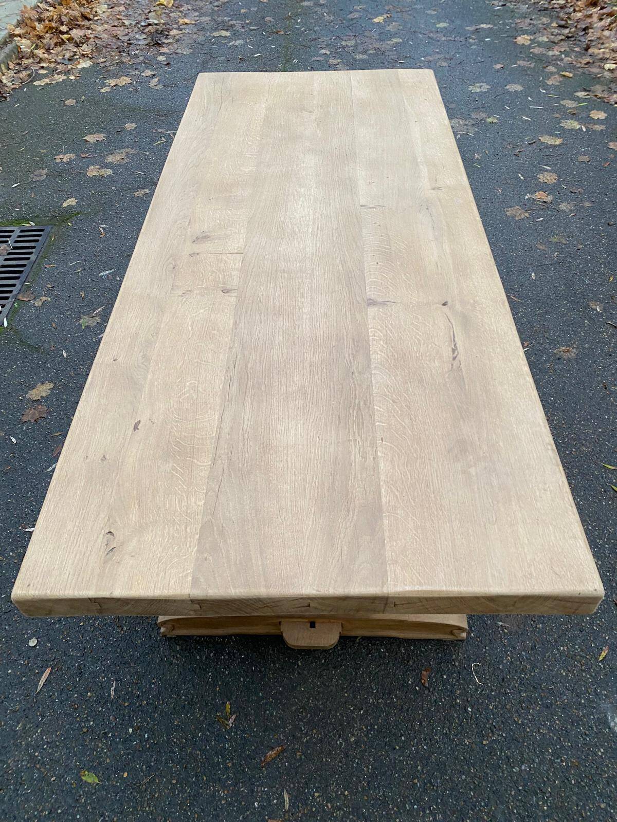 Restored 19th century solid oak monastery dining table, 215cm