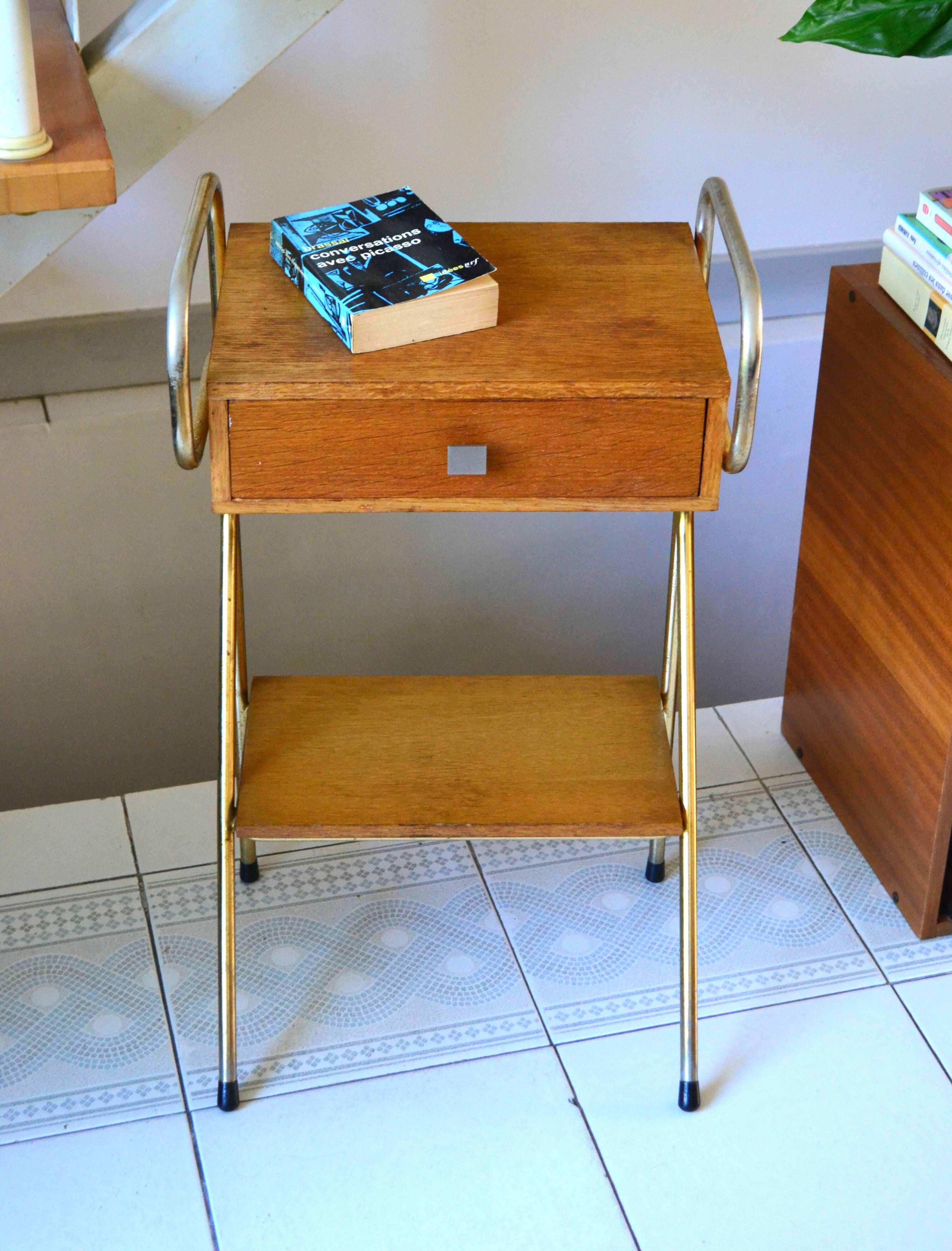 Bedside table in the style of Jacques Hitier, 1960s.