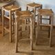 Set of 4 vintage high bar stools in raw solid oak and straw.
