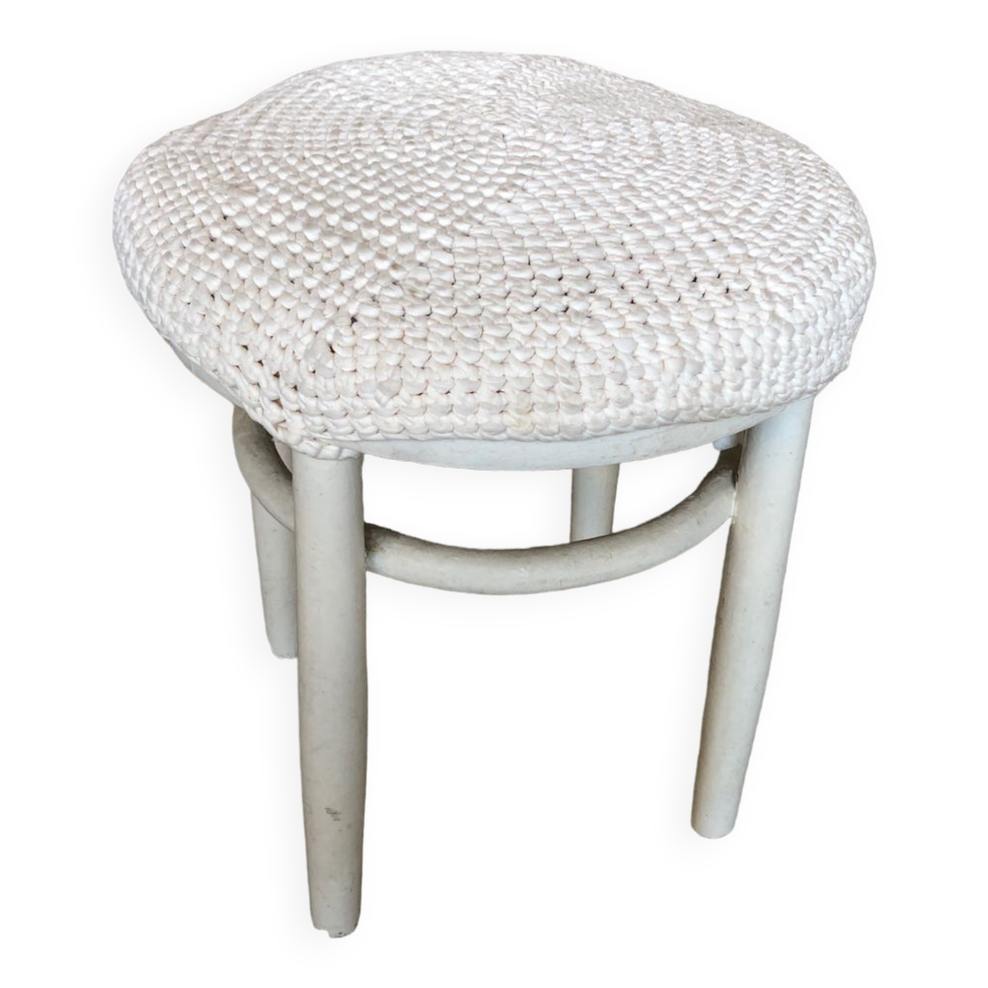 White wooden stool + vintage wool seat #a294