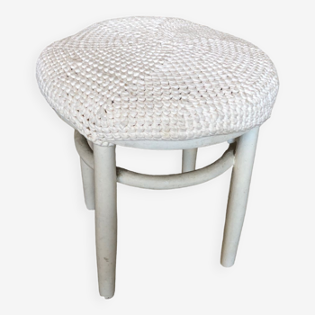 White wooden stool + vintage wool seat #a294