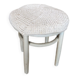 White wooden stool + vintage wool seat #a294
