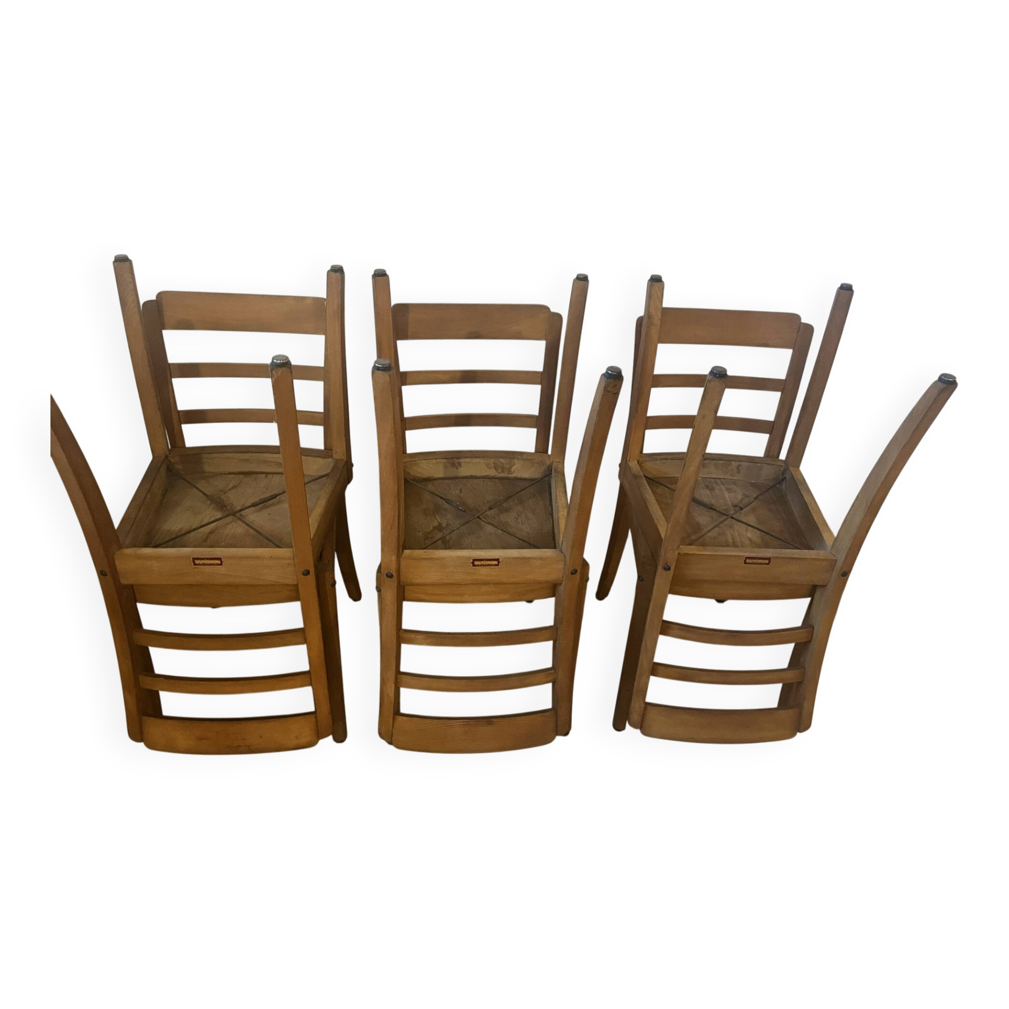 Set of 6 vintage wooden chairs — Monobloc licence assem