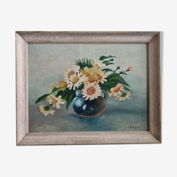 Huile sur bois bouquet de marguerites