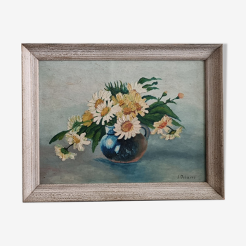 Oil on wood bouquet of daisies