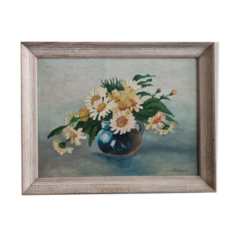 Huile sur bois bouquet de marguerites