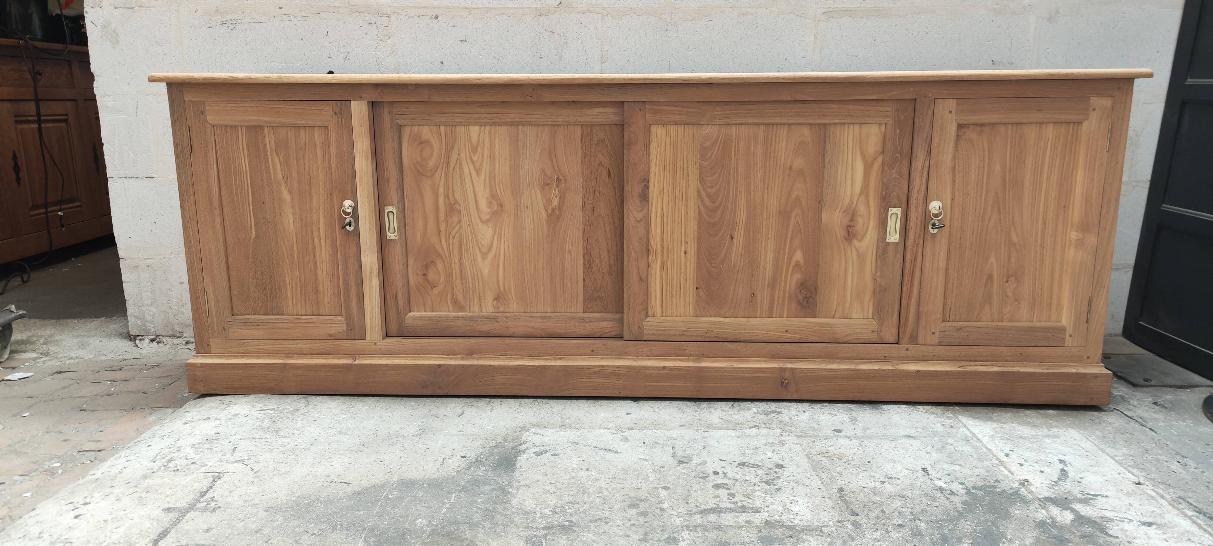 Large four-door row of industrial furniture in raw wood design