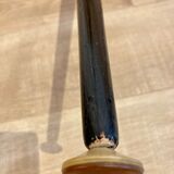 Black glass coffee table wooden legs 60s