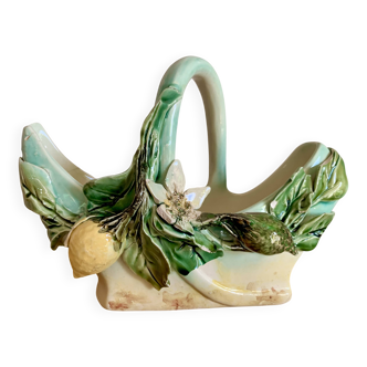 Old Lonchamp earthenware basket, ironstone.