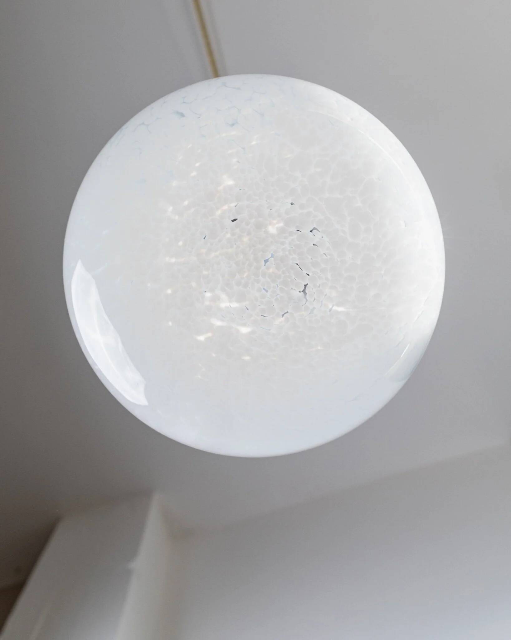 White Murano Glass Globe Pendant Lamp with Chrome Top – 1960s Space-Age, XL Mid-Century Ceiling Light