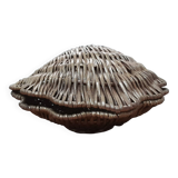 Vintage rattan shell box basket from the 1980s