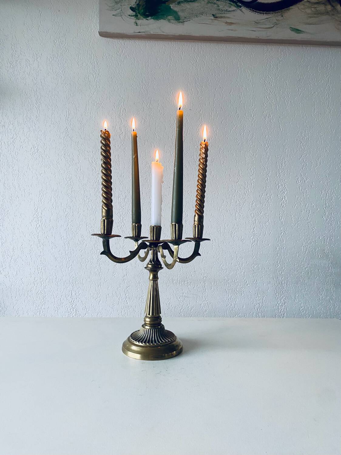 Five-branched brass candelabra