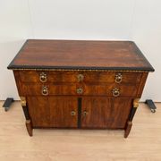 Biedermeier Chest in Walnut Veneer, Cherry, Gold Leaf & Brass, Austria, 1815