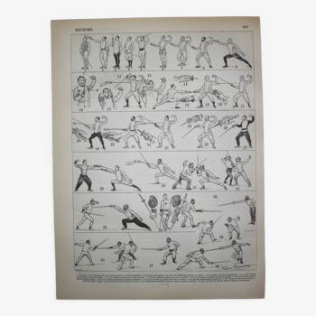 Engraving • Fencing, combat, sport, sword • Original lithograph from 1898
