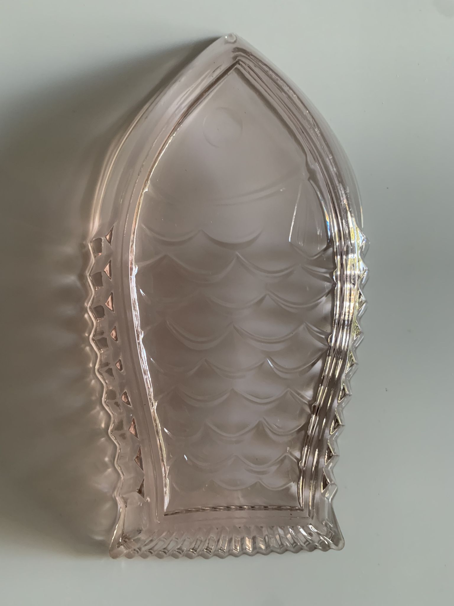 Small fish dish, pink glass